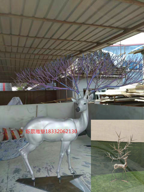 不锈钢镜面鹿，园林景观鹿雕塑